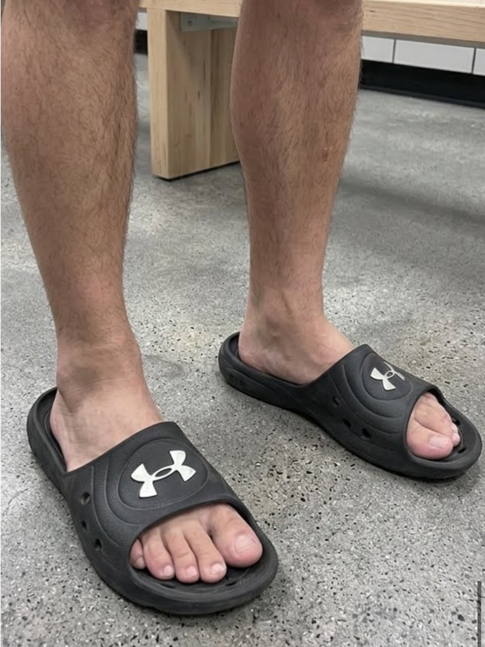 Under Armour Men’s Black Slide Sandals with White Logo